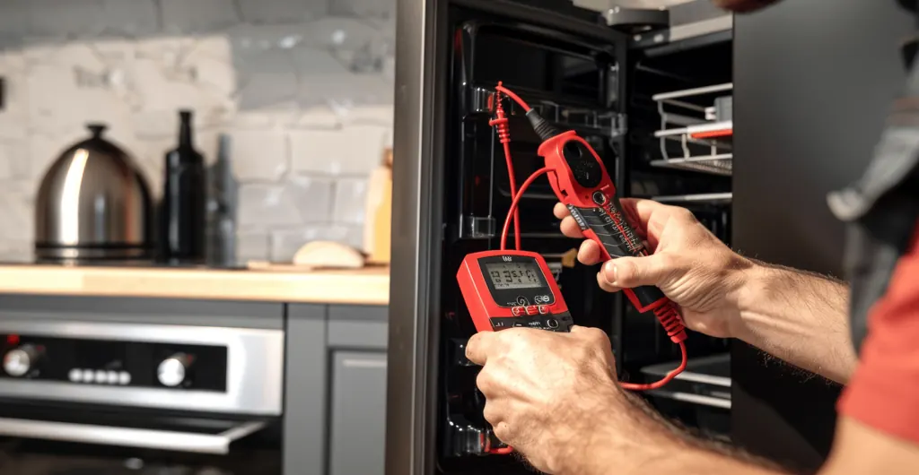 Technician testing an oven control with a multimeter