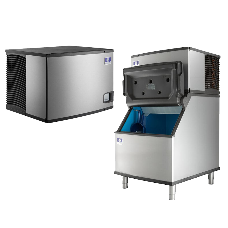 Commercial modular ice machine on a storage bin