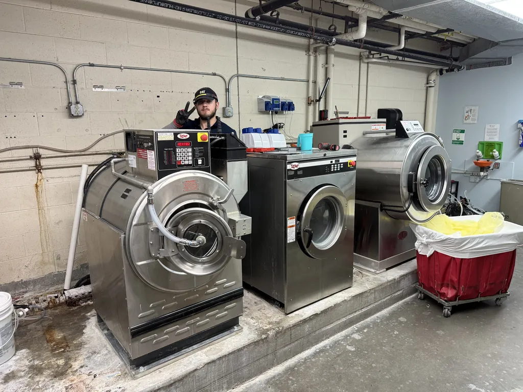 Commercial washer-extractors back in service in a Summerlin senior living center laundry room