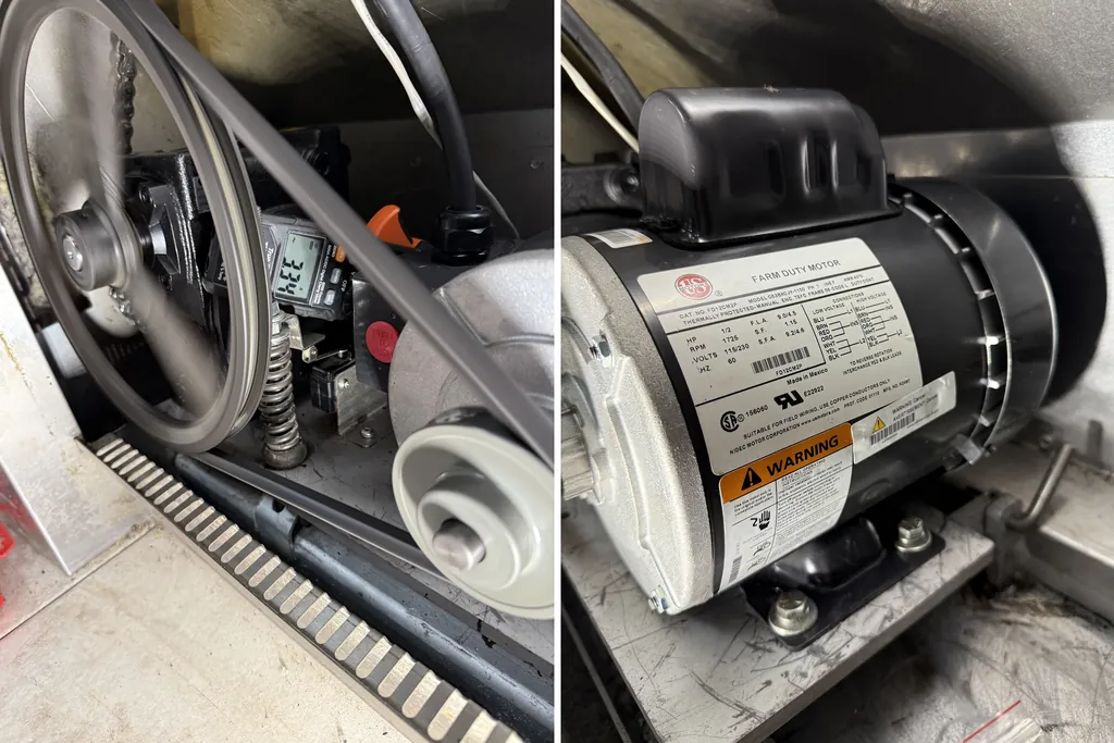 Measuring the drive motor amp draw under load on a Picard revolving tray oven after repair